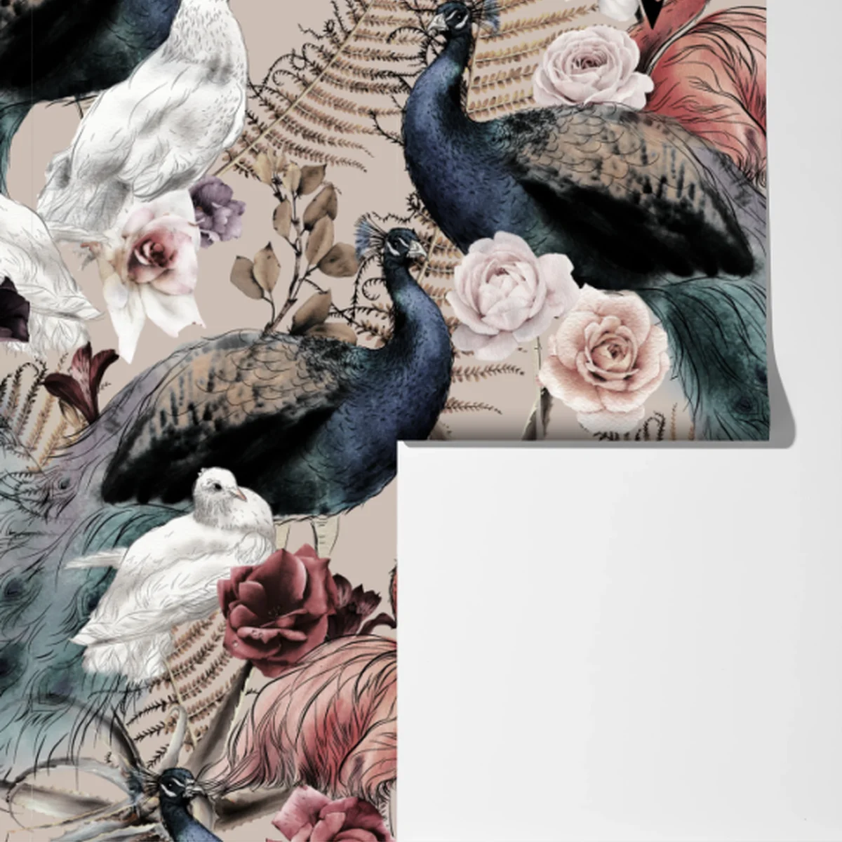 Fototapete aquarellmuster mit vögeln und rosen Fototapete aquarellmuster mit vögeln und rosen