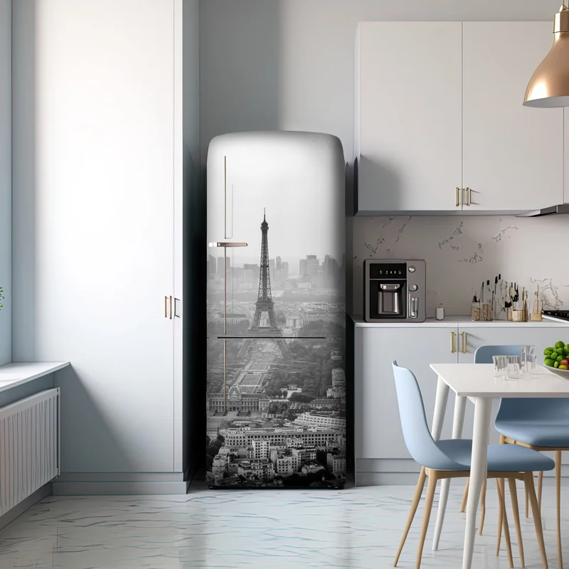 Kühlschrankaufkleber elegante Eiffelturm luftaufnahme in graustufen