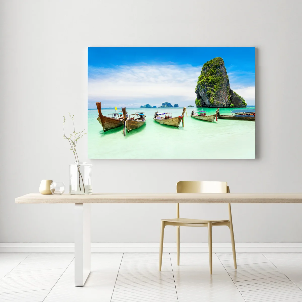 Leinwandbild tropische longtail-boote am türkisfarbenen strand Leinwandbild tropische longtail-boote am türkisfarbenen strand