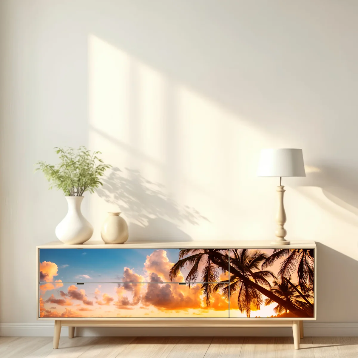 Repositionierbarer Aufkleber tropischer sonnenuntergang mit palmensilhouetten, Dominikanische Republik Repositionierbarer Aufkleber tropischer sonnenuntergang mit palmensilhouetten, Dominikanische Republik