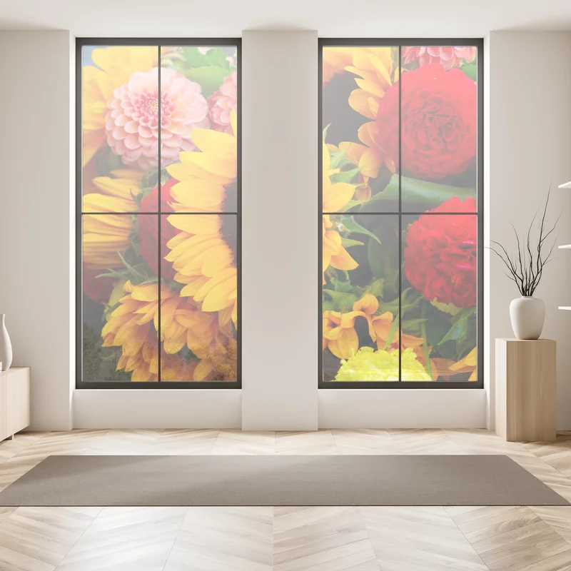 Fensteraufkleber nahaufnahme sonnenblumen- und dahlienstrauß Fensteraufkleber nahaufnahme sonnenblumen- und dahlienstrauß