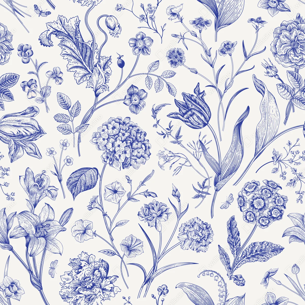 Repositionierbarer Aufkleber klassisches blaues toile blumenmuster Repositionierbarer Aufkleber klassisches blaues toile blumenmuster