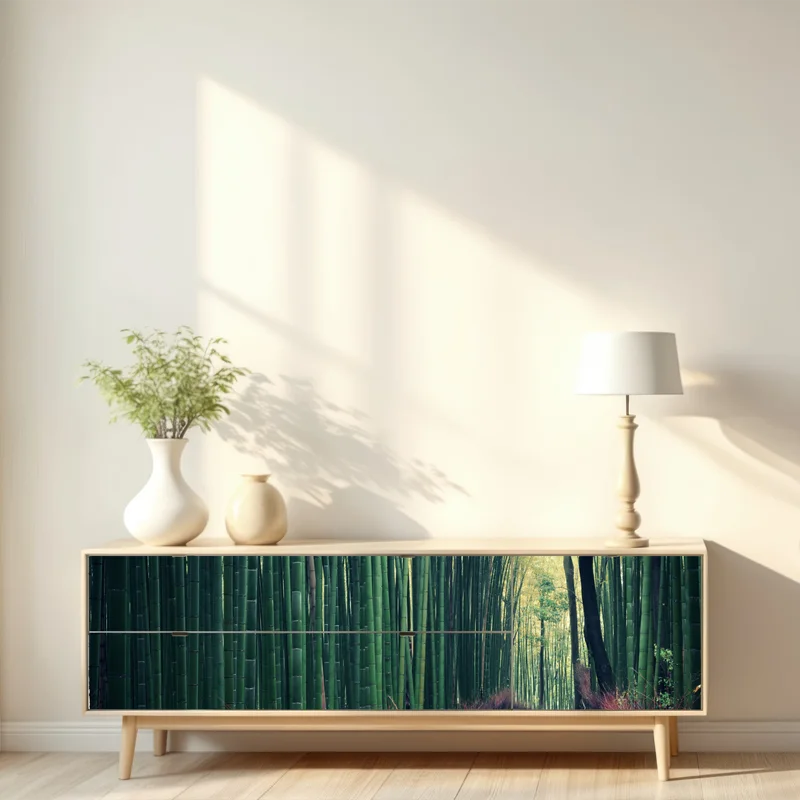 Repositionierbarer Aufkleber ruhiger bambuspfad in Arashiyama