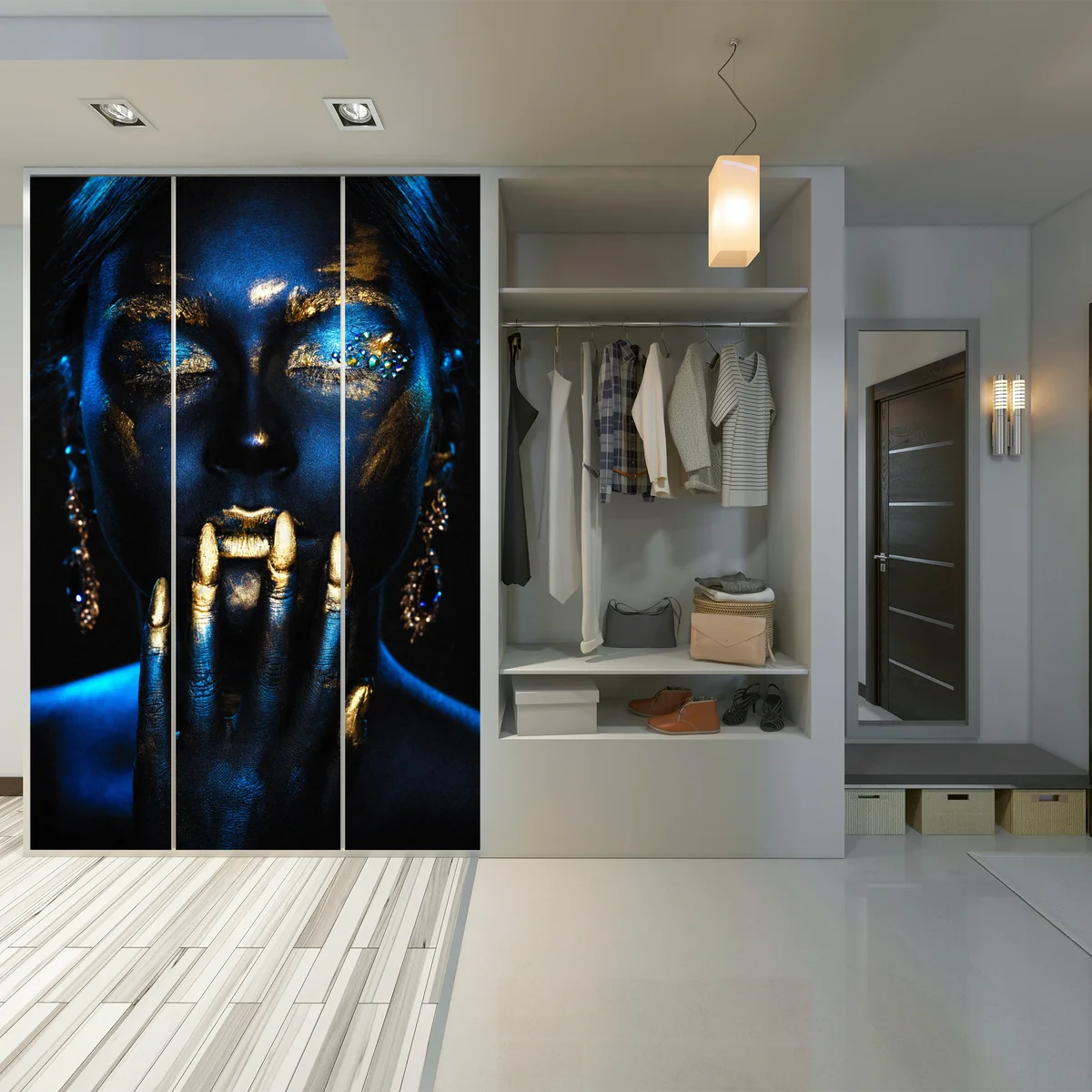 Schrankaufkleber mystisches porträt in blau und gold Schrankaufkleber mystisches porträt in blau und gold