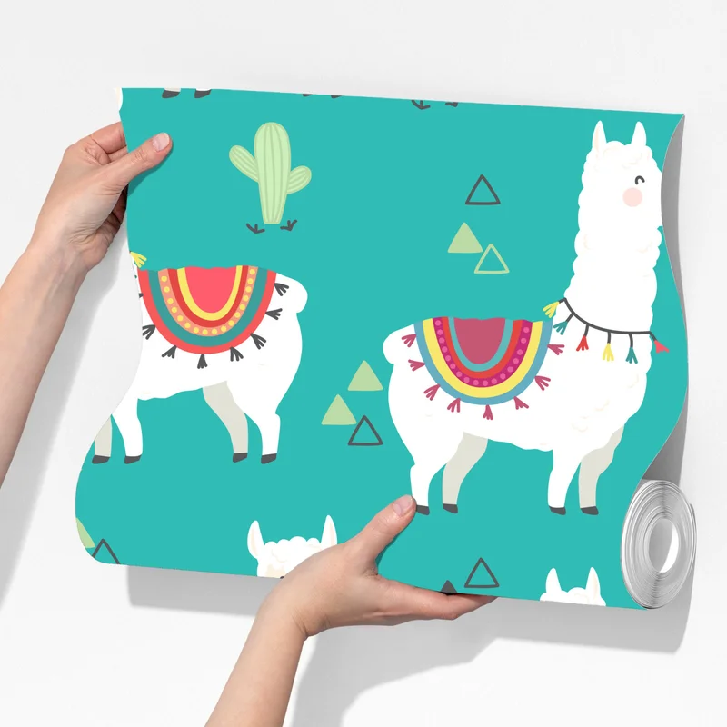 Fototapete fröhliches lama-muster auf türkisfarbenem hintergrund Fototapete fröhliches lama-muster auf türkisfarbenem hintergrund