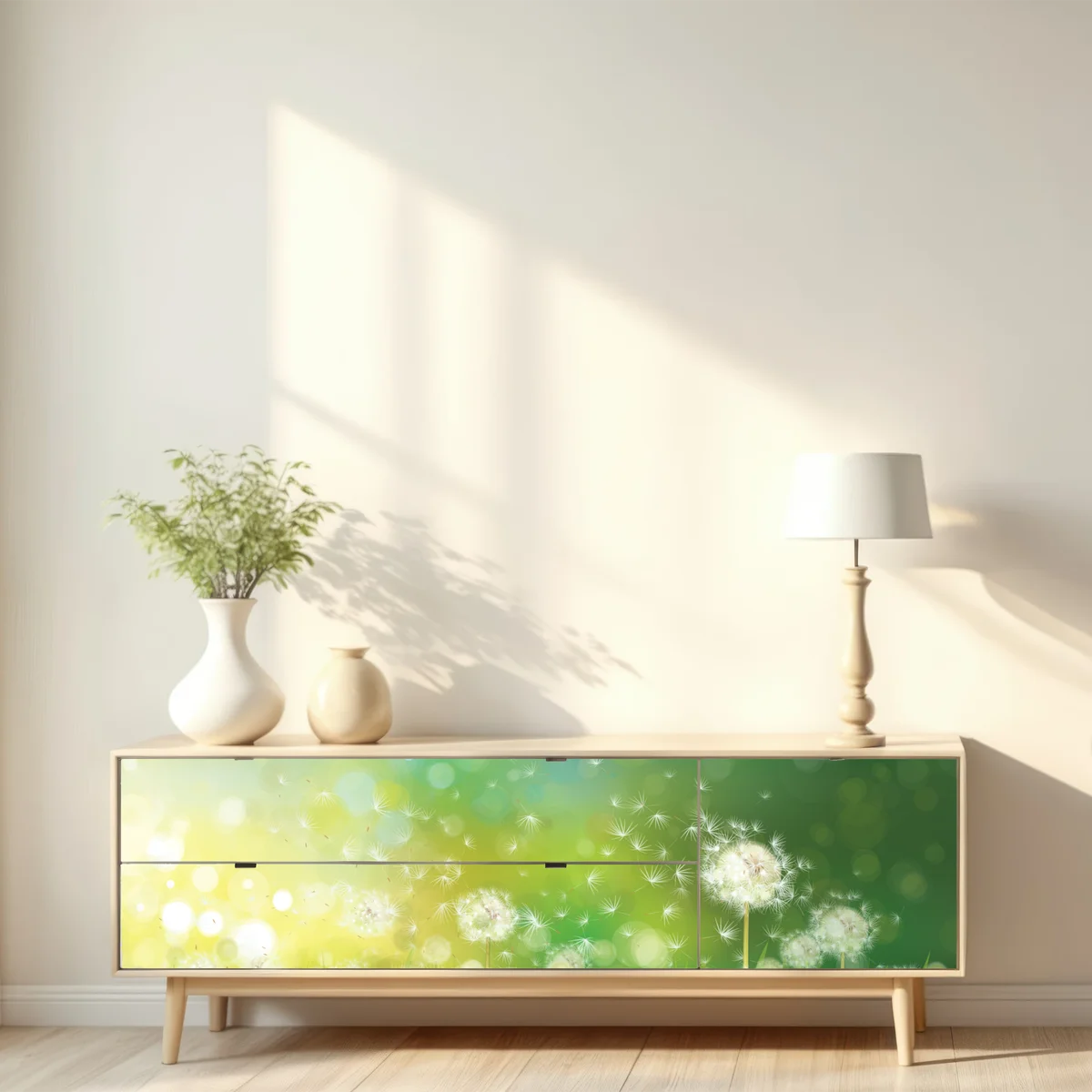 Repositionierbarer Aufkleber frühlingswiese mit löwenzahn Repositionierbarer Aufkleber frühlingswiese mit löwenzahn