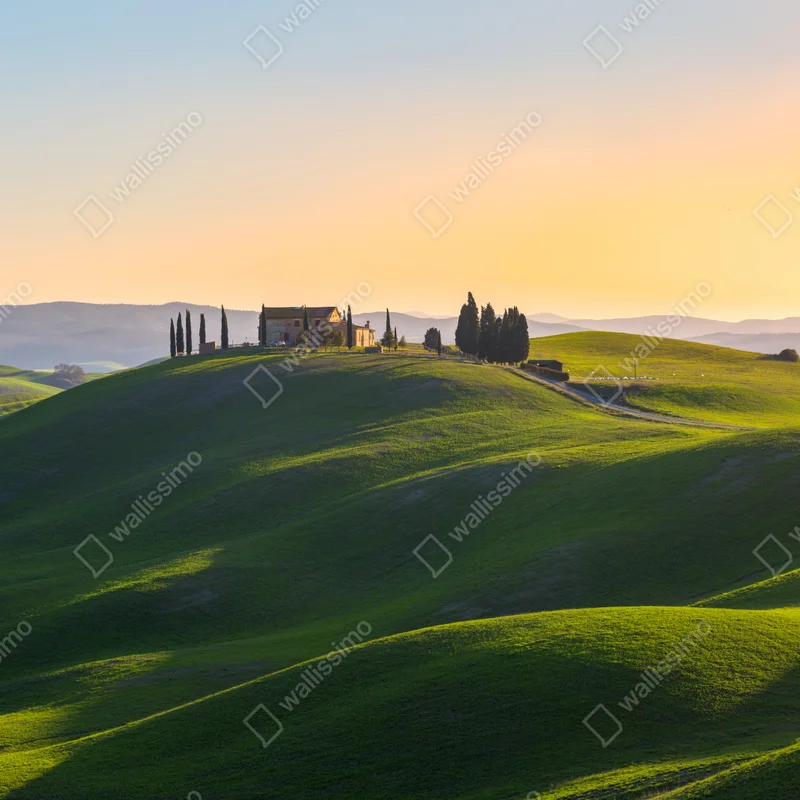 Fototapete bauernhaus auf grünen hügeln, Crete Senesi Fototapete bauernhaus auf grünen hügeln, Crete Senesi
