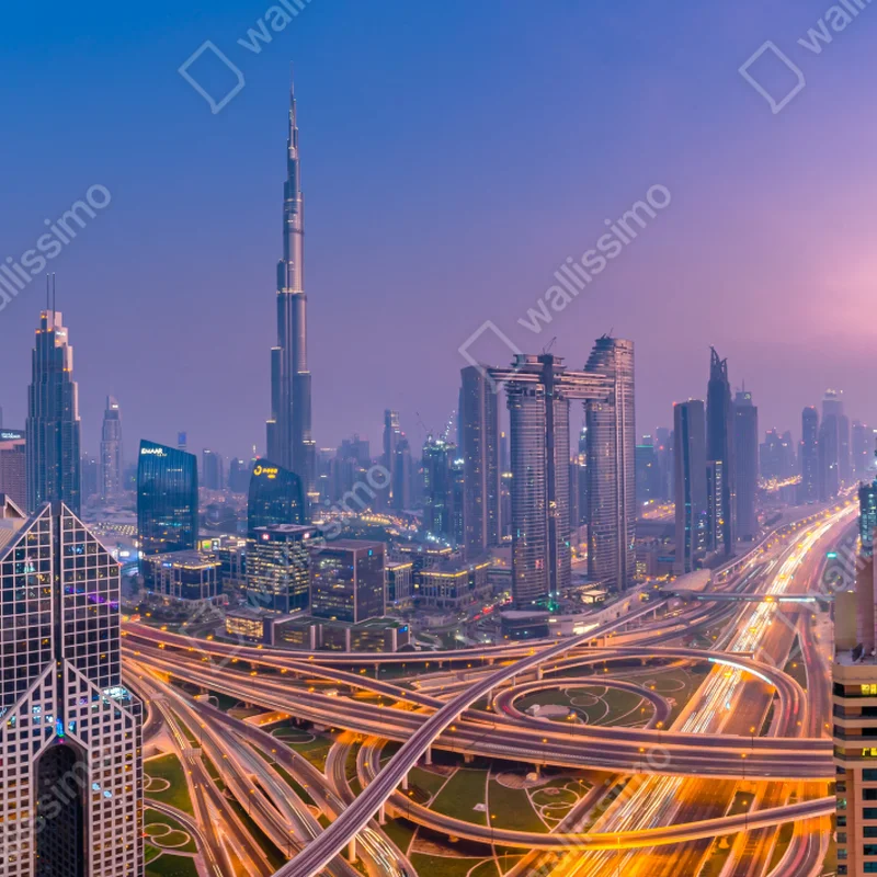 Tischaufkleber und Schreibtischaufkleber panoramablick auf Dubai bei dämmerung Tischaufkleber und Schreibtischaufkleber panoramablick auf Dubai bei dämmerung