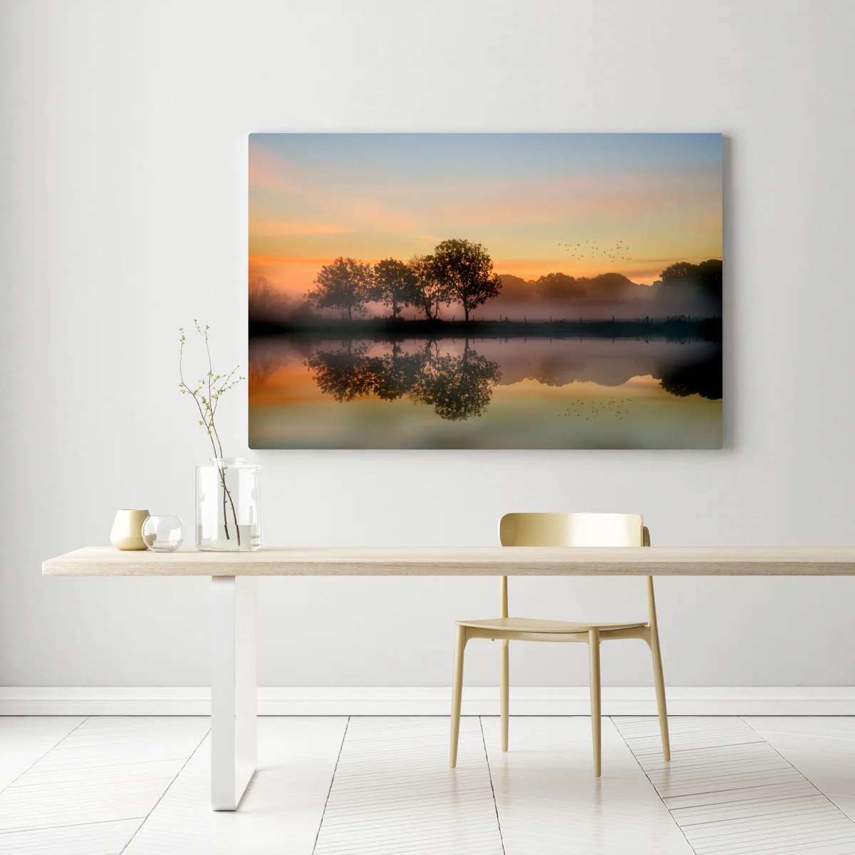 Leinwandbild nebliger herbstlicher sonnenaufgang über Englischer landschaft Leinwandbild nebliger herbstlicher sonnenaufgang über Englischer landschaft