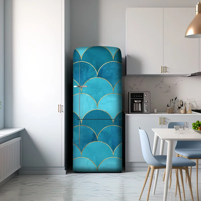 Kühlschrankaufkleber türkis schuppenmuster mit goldakzenten
