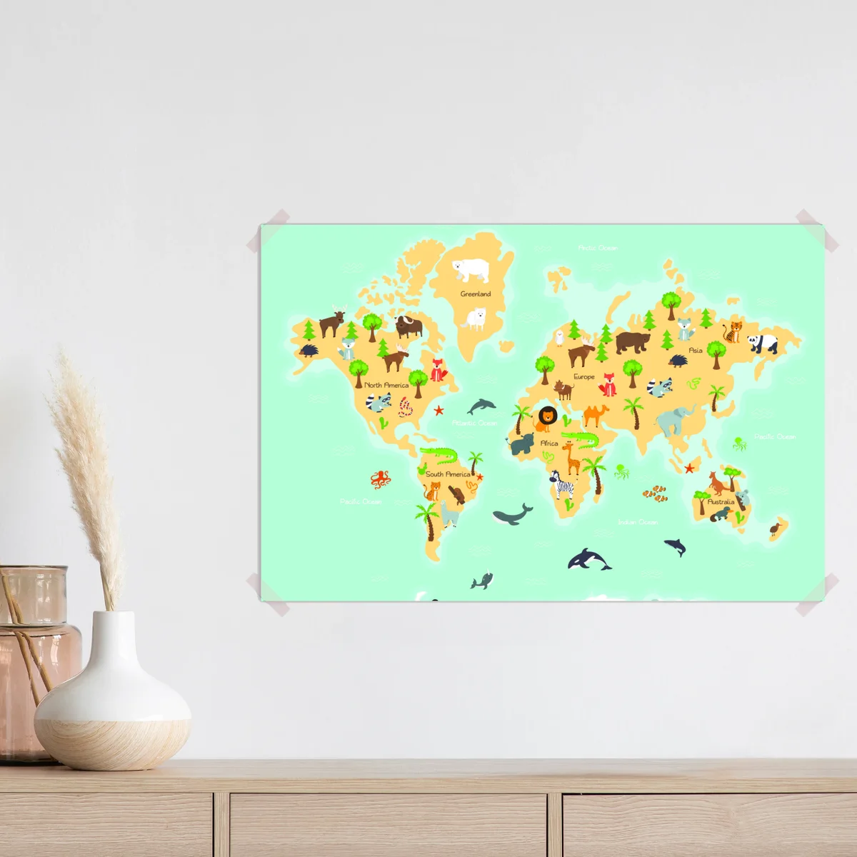 Poster pastellweltkarte mit tieren • Poster bei Wallnifity® Poster pastellweltkarte mit tieren • Poster bei Wallnifity®
