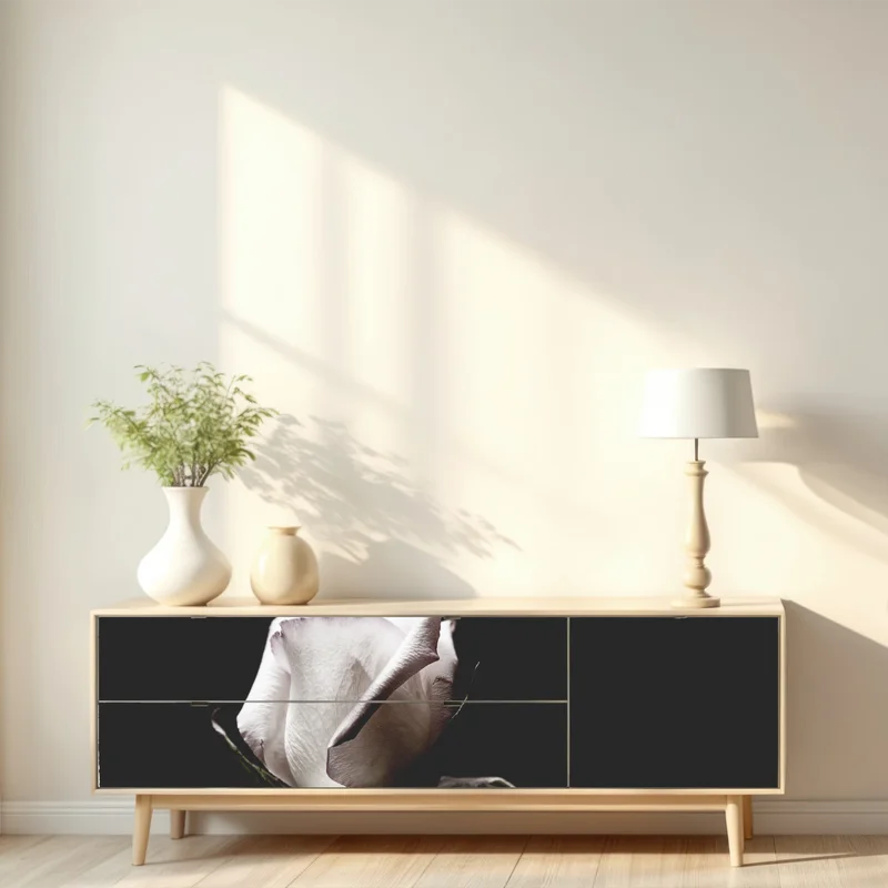 Repositionierbarer Aufkleber weiße rose vor schwarzem hintergrund