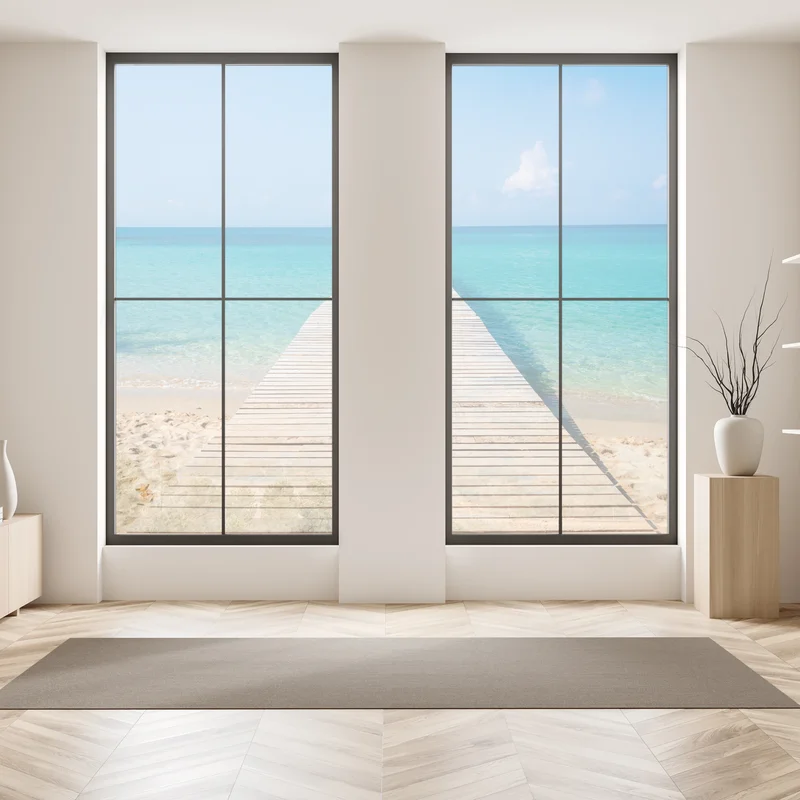 Fensteraufkleber hölzerner steg zum türkisfarbenen meer Fensteraufkleber hölzerner steg zum türkisfarbenen meer