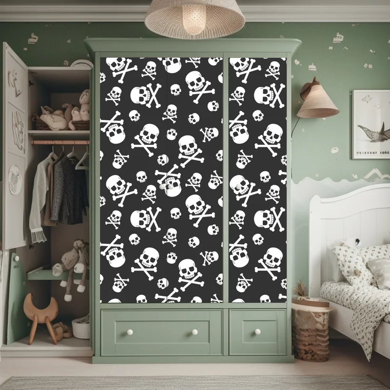 Schrankaufkleber weißes totenkopf muster auf grauem hintergrund Schrankaufkleber weißes totenkopf muster auf grauem hintergrund