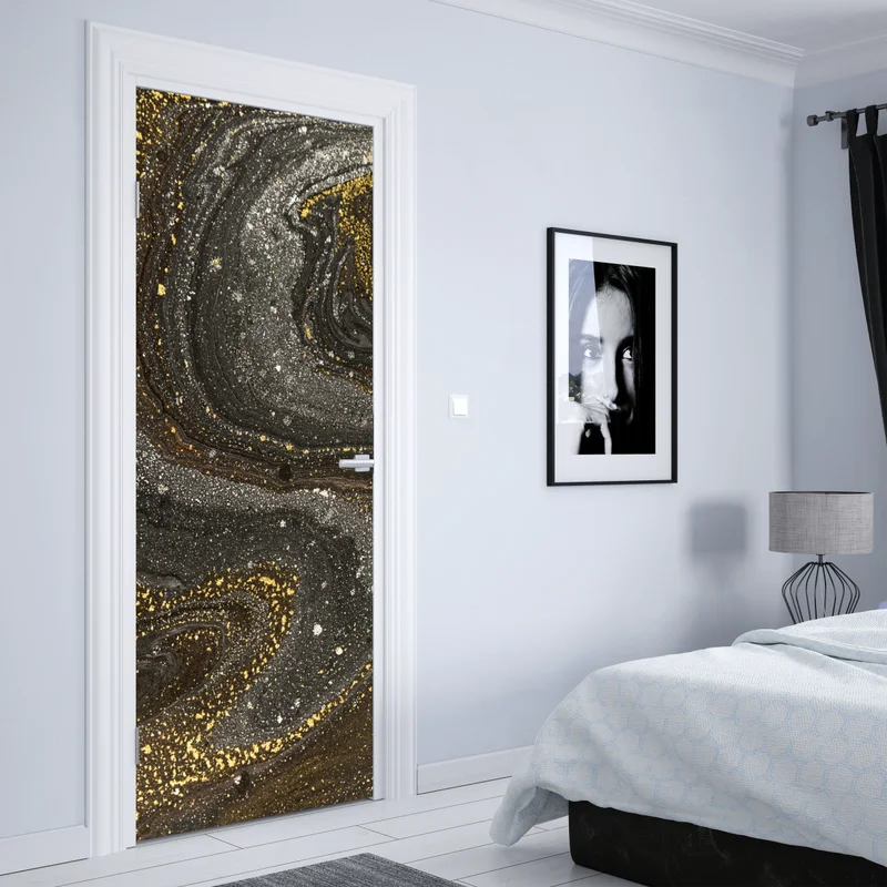 Türaufkleber gold-schwarzer marmorwirbel Türaufkleber gold-schwarzer marmorwirbel