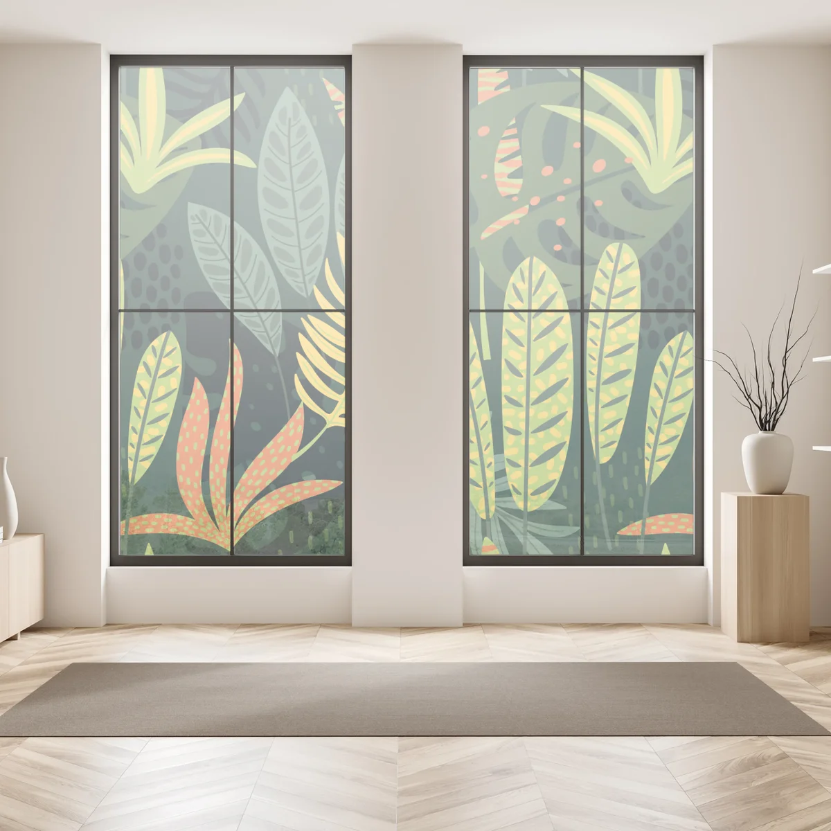 Fensteraufkleber botanisches blattmuster im dschungelstil Fensteraufkleber botanisches blattmuster im dschungelstil