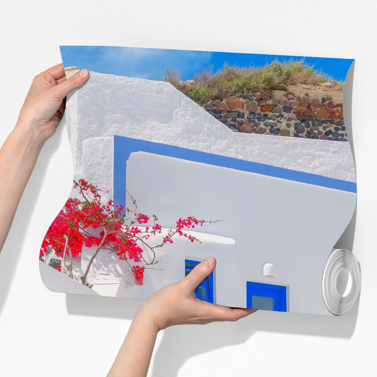 Fototapete Santorini weiße häuser mit blauen akzenten Fototapete Santorini weiße häuser mit blauen akzenten