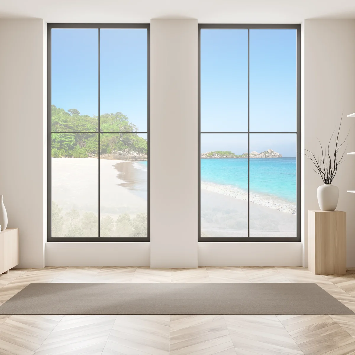 Fensteraufkleber tropischer strand mit weißem sand Fensteraufkleber tropischer strand mit weißem sand