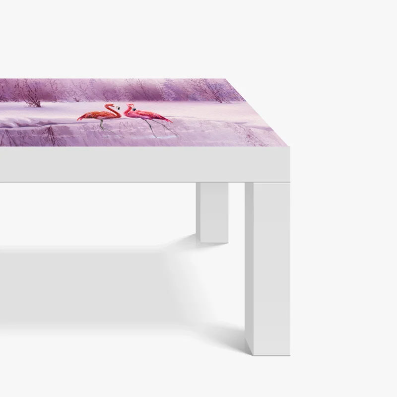 Tischaufkleber und Schreibtischaufkleber pastell flamingos über winterlichem see