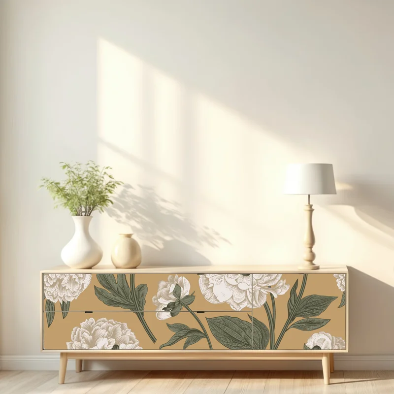 Repositionierbarer Aufkleber vintage botanisches muster mit pfingstrosen