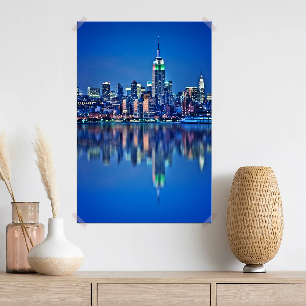 Poster New York skyline bei nacht mit spiegelung Poster New York skyline bei nacht mit spiegelung