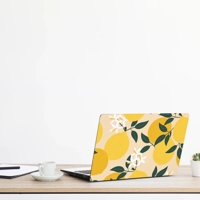 Laptop-Aufkleber leuchtendes zitronenmuster mit blüten Laptop-Aufkleber leuchtendes zitronenmuster mit blüten