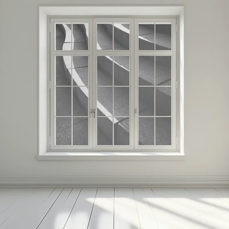 Fensteraufkleber geschwungene betontreppe im schatten