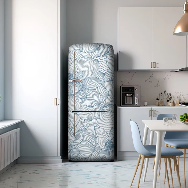 Kühlschrankaufkleber zartes blaues blumenlinienmuster