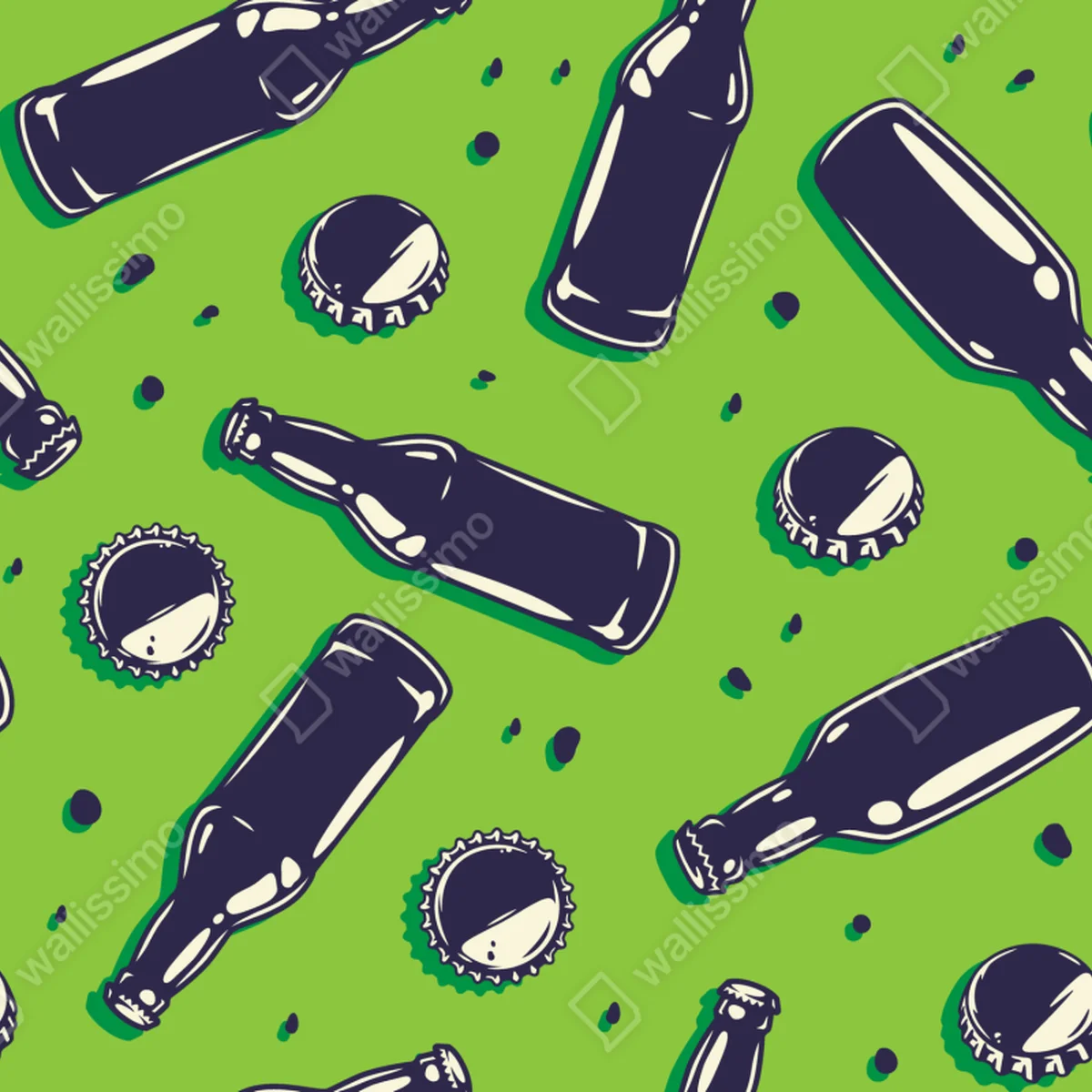 Fensteraufkleber grünes pop-art-muster mit bierflaschen und kronkorken Fensteraufkleber grünes pop-art-muster mit bierflaschen und kronkorken