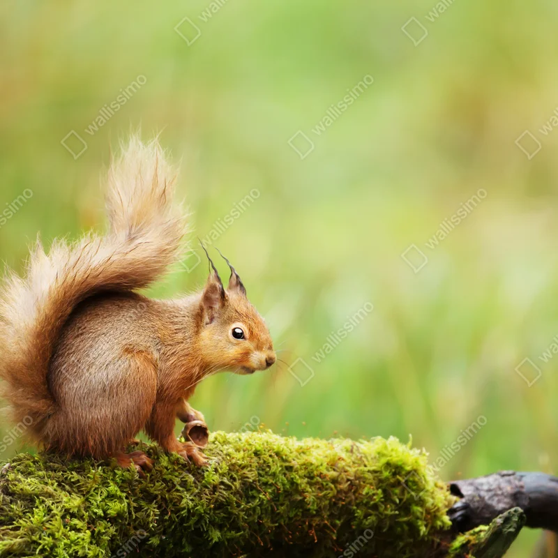 Fototapete rotes eichhörnchen auf moosigem stamm Fototapete rotes eichhörnchen auf moosigem stamm