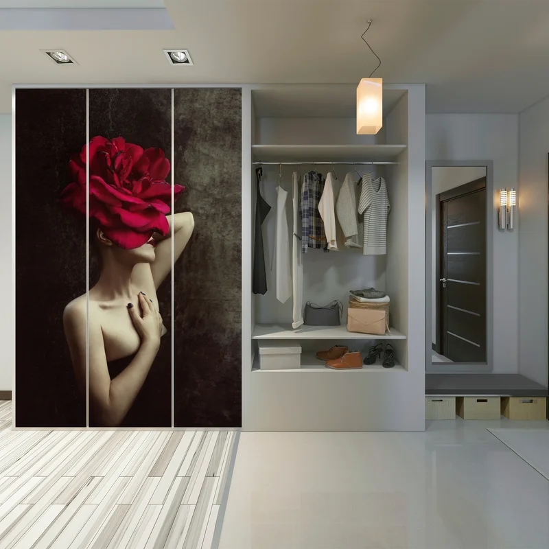 Schrankaufkleber frau mit rosenkopf surreales blumenporträt