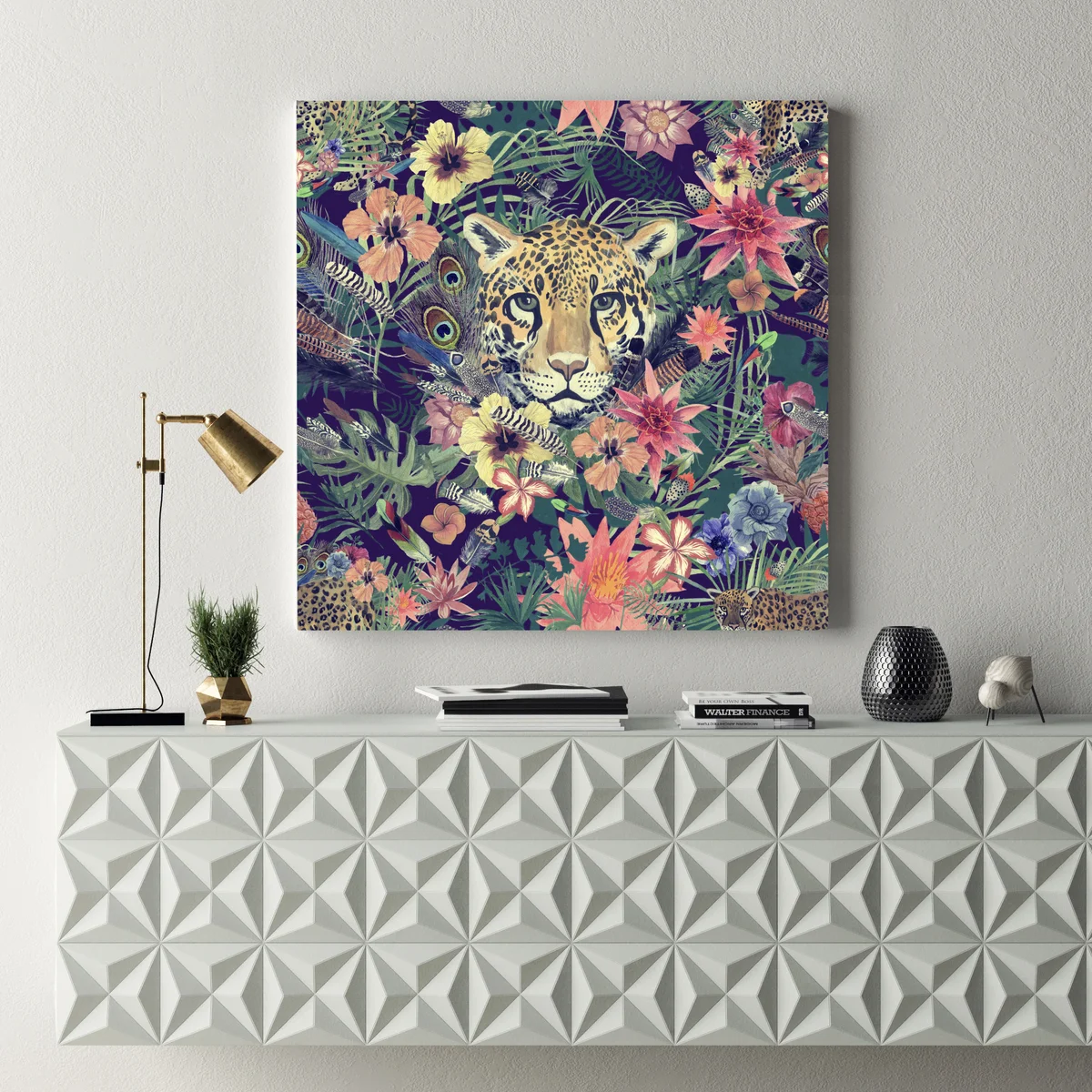 Leinwandbild vintage aquarell leopard im tropischen dschungel Leinwandbild vintage aquarell leopard im tropischen dschungel