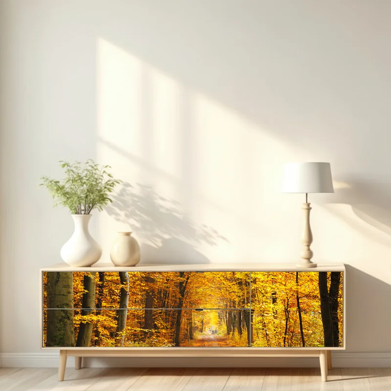 Repositionierbarer Aufkleber goldener herbstwald pfad