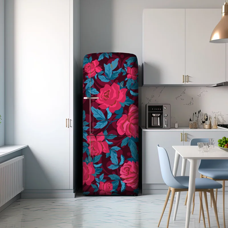 Kühlschrankaufkleber vintage rosenmuster in rosa und türkis