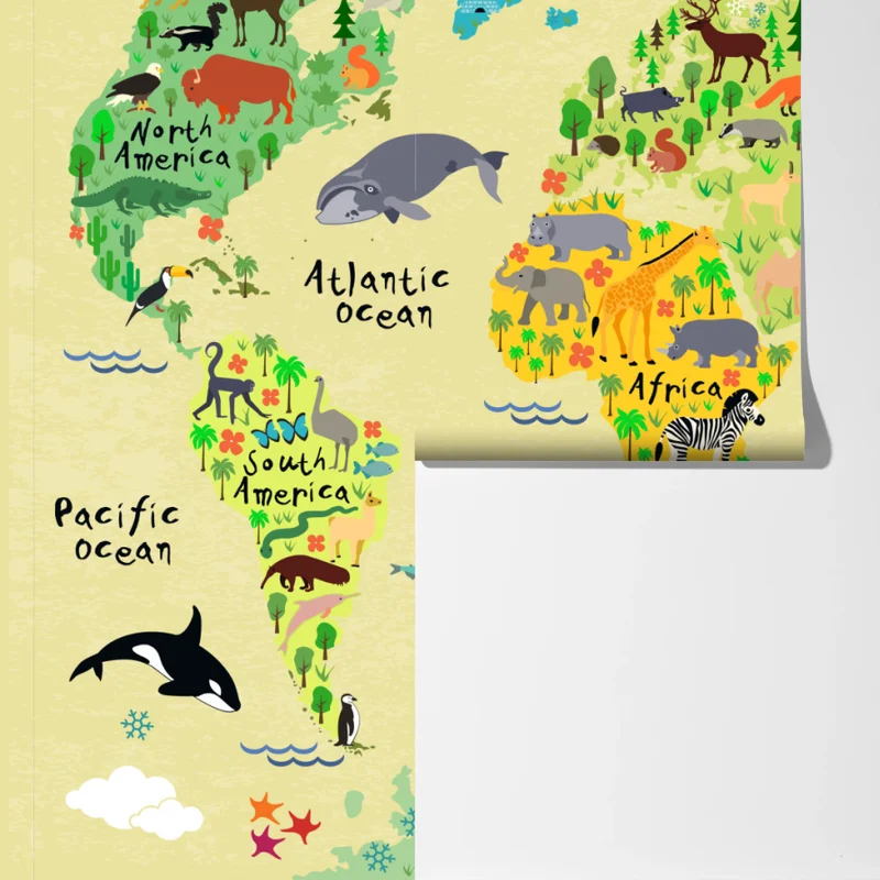 Fototapete bunte weltkarte mit tieren Fototapete bunte weltkarte mit tieren