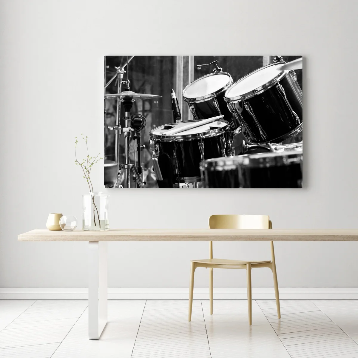 Leinwandbild schwarzweißes schlagzeug nahaufnahme Leinwandbild schwarzweißes schlagzeug nahaufnahme