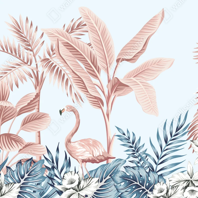 Fototapeta pastelowy tropikalny ogród z flamingiem Fototapeta pastelowy tropikalny ogród z flamingiem