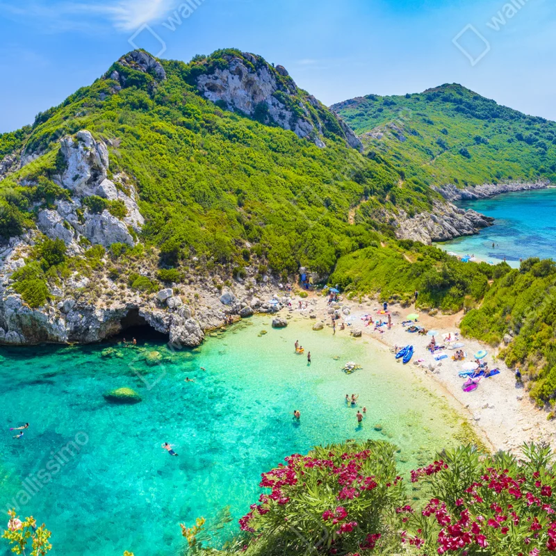 Fototapete Porto Timoni panoramischer strand, Korfu Fototapete Porto Timoni panoramischer strand, Korfu