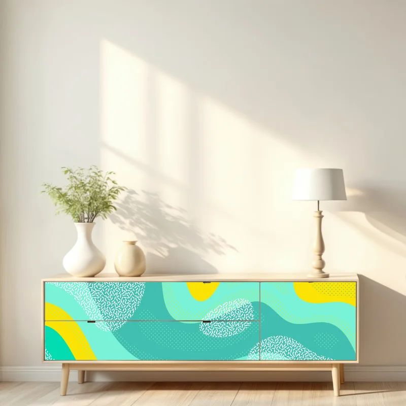 Repositionierbarer Aufkleber türkis-gelbes abstraktes muster Repositionierbarer Aufkleber türkis-gelbes abstraktes muster