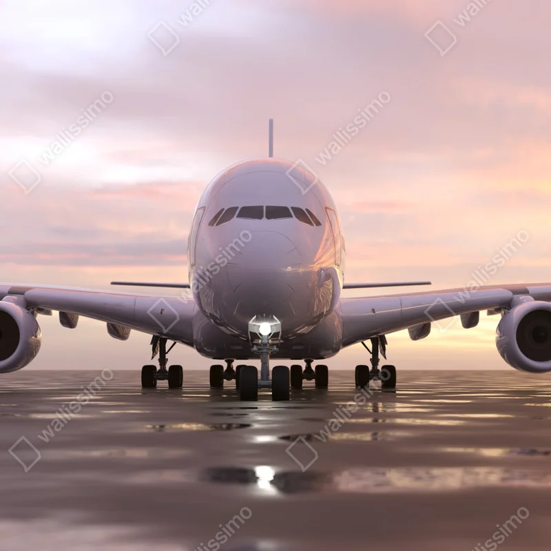 Fototapete jet auf der startbahn bei sonnenuntergang Fototapete jet auf der startbahn bei sonnenuntergang