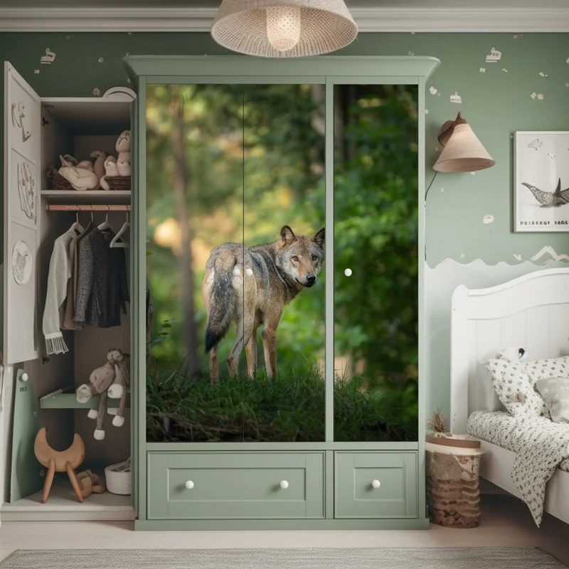 Schrankaufkleber wolf auf der lichtung im wald