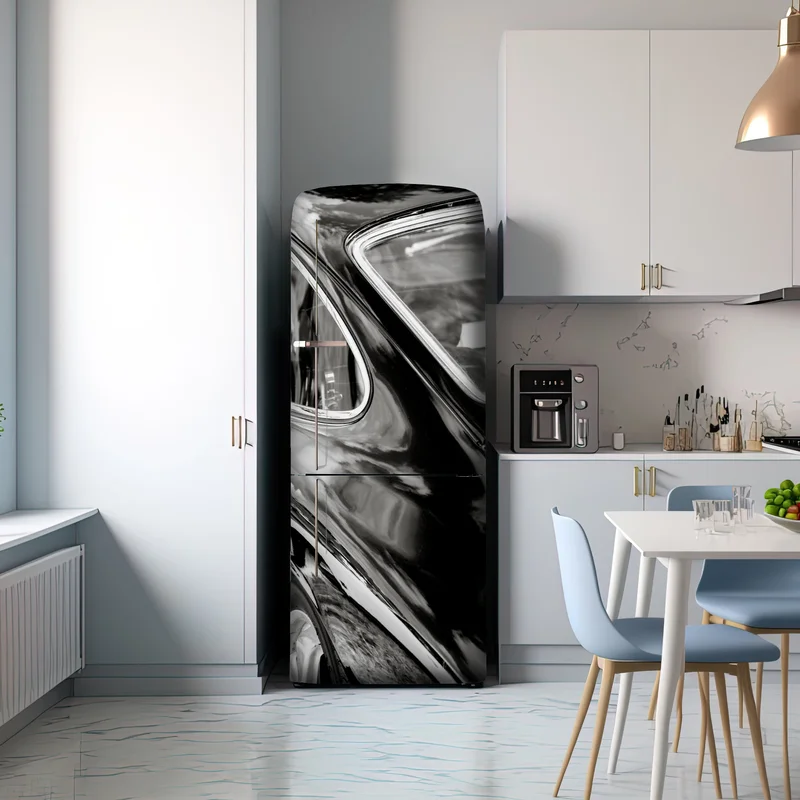 Kühlschrankaufkleber oldtimer rückansicht detail in schwarzweiß Kühlschrankaufkleber oldtimer rückansicht detail in schwarzweiß