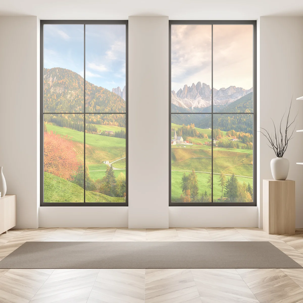 Fensteraufkleber herbstlicher sonnenuntergang über Santa Maddalena, Dolomiten Fensteraufkleber herbstlicher sonnenuntergang über Santa Maddalena, Dolomiten