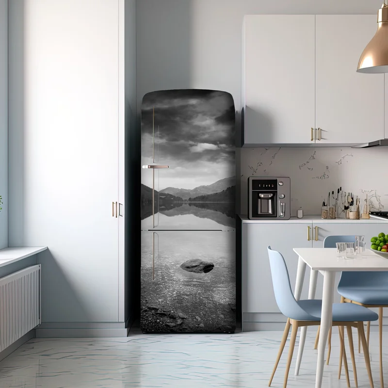 Kühlschrankaufkleber ruhiger bergsee mit spiegelung