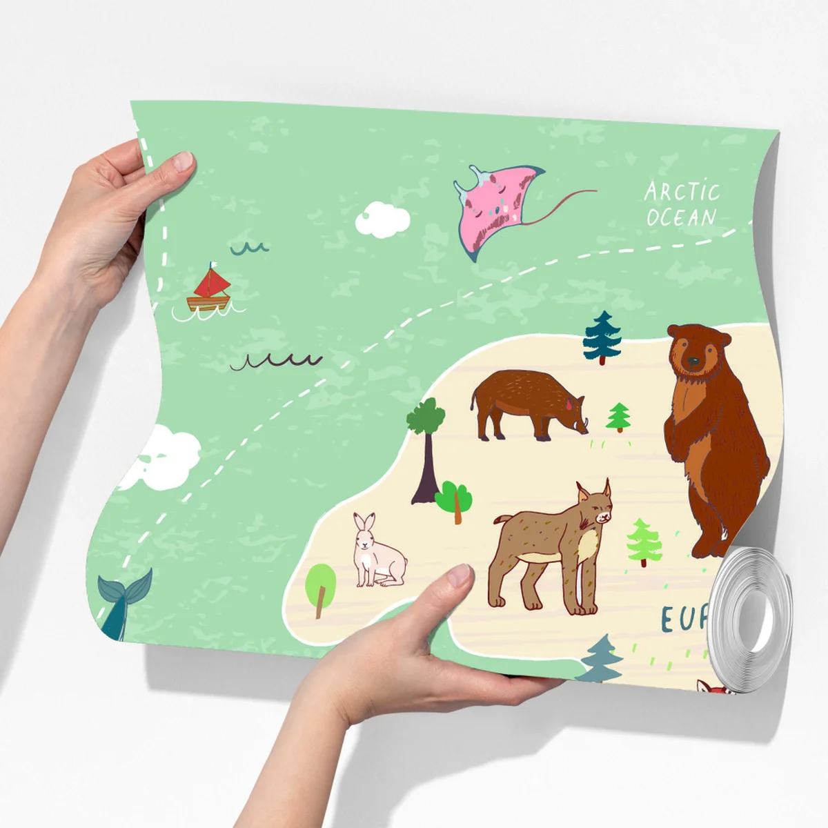 Fototapete verspielte weltkarte mit tieren Fototapete verspielte weltkarte mit tieren