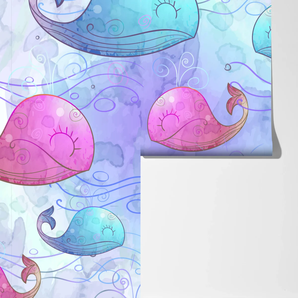 Fototapeta akwarelowy wzór z wielorybami do pokoju dziecięcego Fototapeta akwarelowy wzór z wielorybami do pokoju dziecięcego