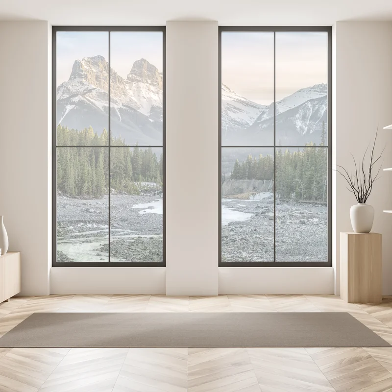 Fensteraufkleber majestätische berggipfel und kiefernwald