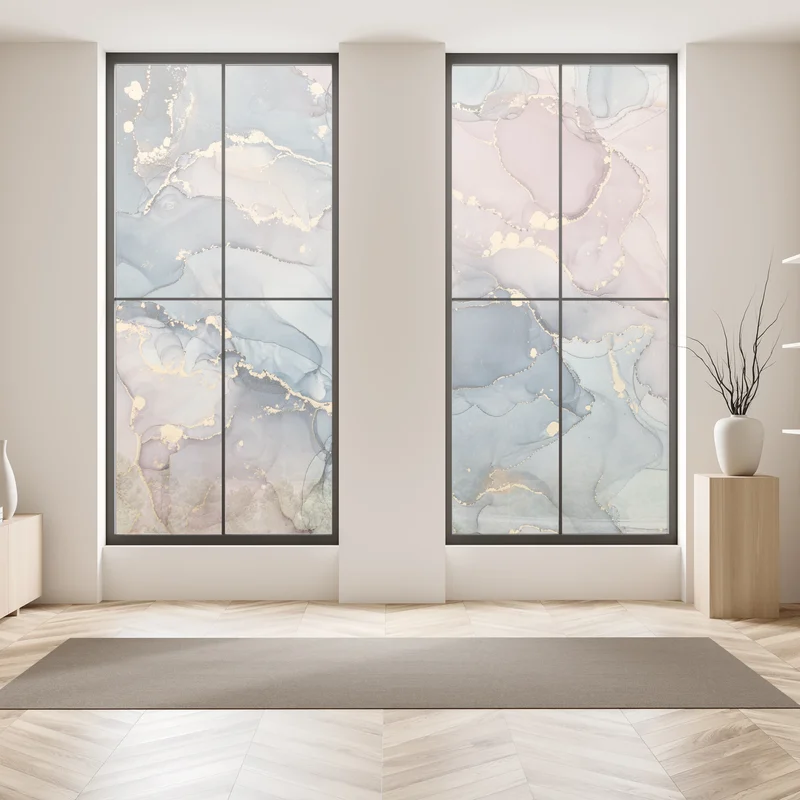 Fensteraufkleber zarte pastell-flüssigmarmor mit goldadern