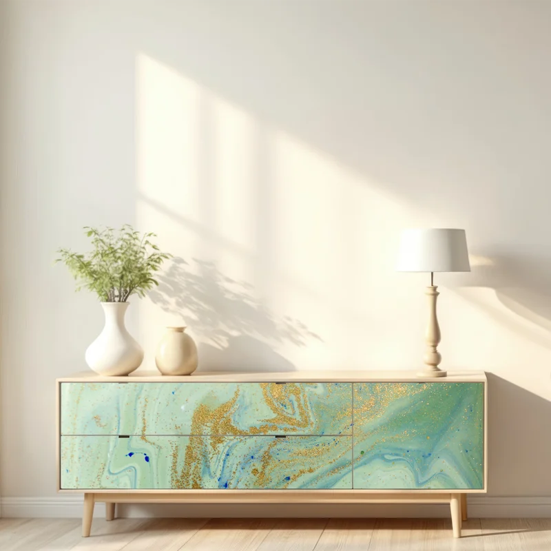 Repositionierbarer Aufkleber türkiser marmor mit goldenen akzenten