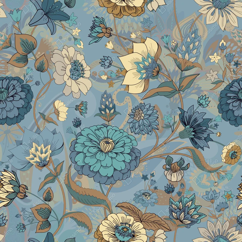 Leinwandbild vintage-blumenmuster in gedämpften blau- und beigetönen Leinwandbild vintage-blumenmuster in gedämpften blau- und beigetönen